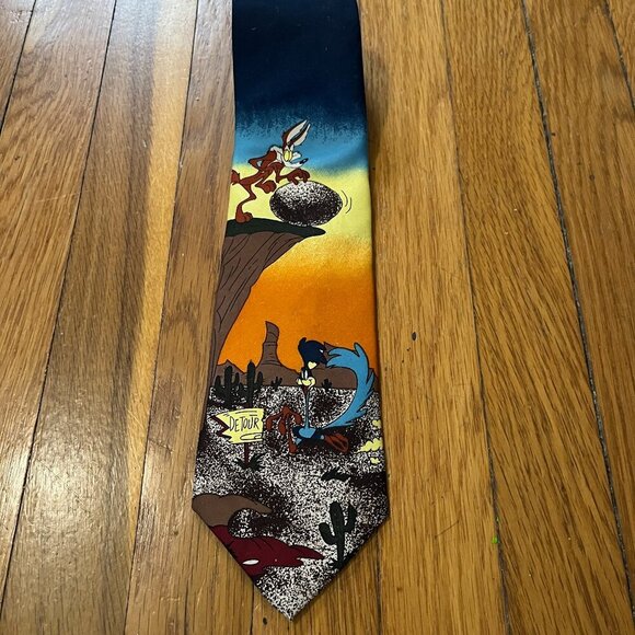 👔 1997 Warner Bros Looney Tunes by Balancine Inc. Road Runner and Coyote Tie - Picture 1 of 6